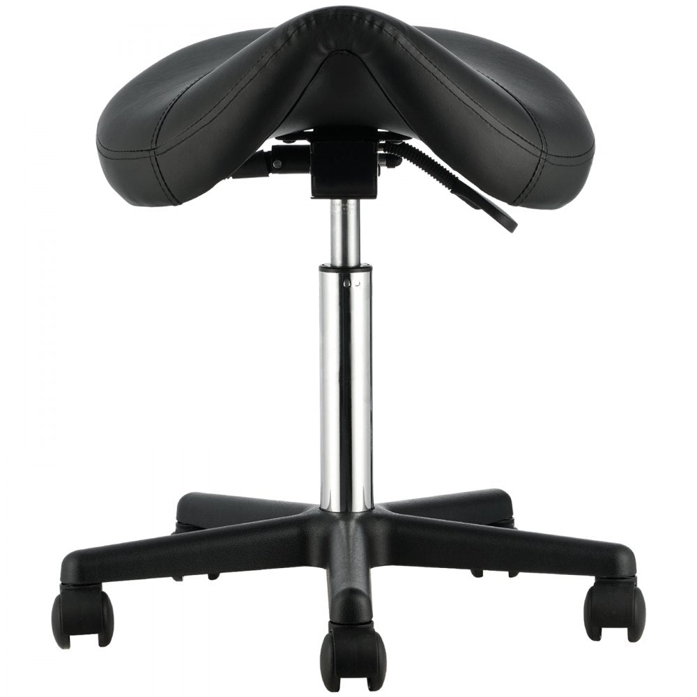 VEVOR Saddle Stool with Wheels, 400 LBS Weight Capacity, Height Adjustable Thickened PU Leather Swivel Saddle Stool Chair for Salon, Spa, Tattoo, Clinic, Black