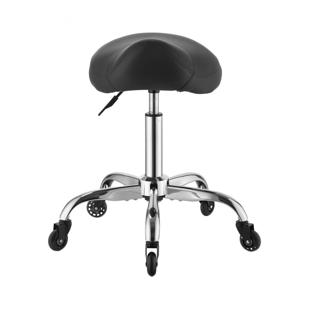 VEVOR Saddle Stool with Wheels, 500 lbs Weight Capacity, Height Adjustable, Quiet Casters, Ergonomic PU Leather Seat, 360° Swivel Saddle Stool Rolling Chair for Salon, Spa, Bar, Home, Medical, Black