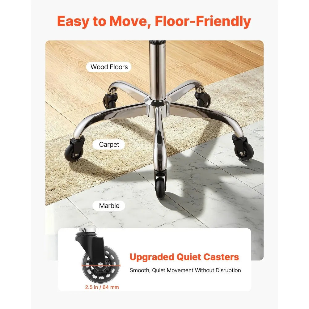 VEVOR Saddle Stool with Back Support, 500 lbs Weight Capacity, Height Adjustable, Quiet Casters, Ergonomic PU Leather Seat, 360° Swivel Saddle Stool Rolling Chair for Salon, Spa, Bar, Medical, Black