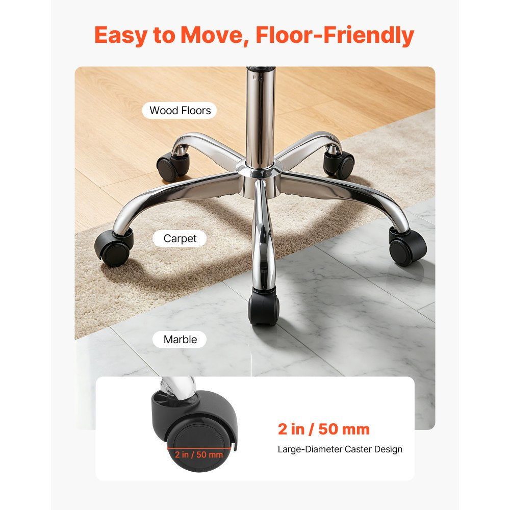 VEVOR Saddle Stool with Wheels, 500 lbs Weight Capacity, Height Adjustable, Ergonomic PU Leather Seat, 360° Swivel Saddle Stool Rolling Chair for Salon, Spa, Bar, Home, Medical, and Massage, Black