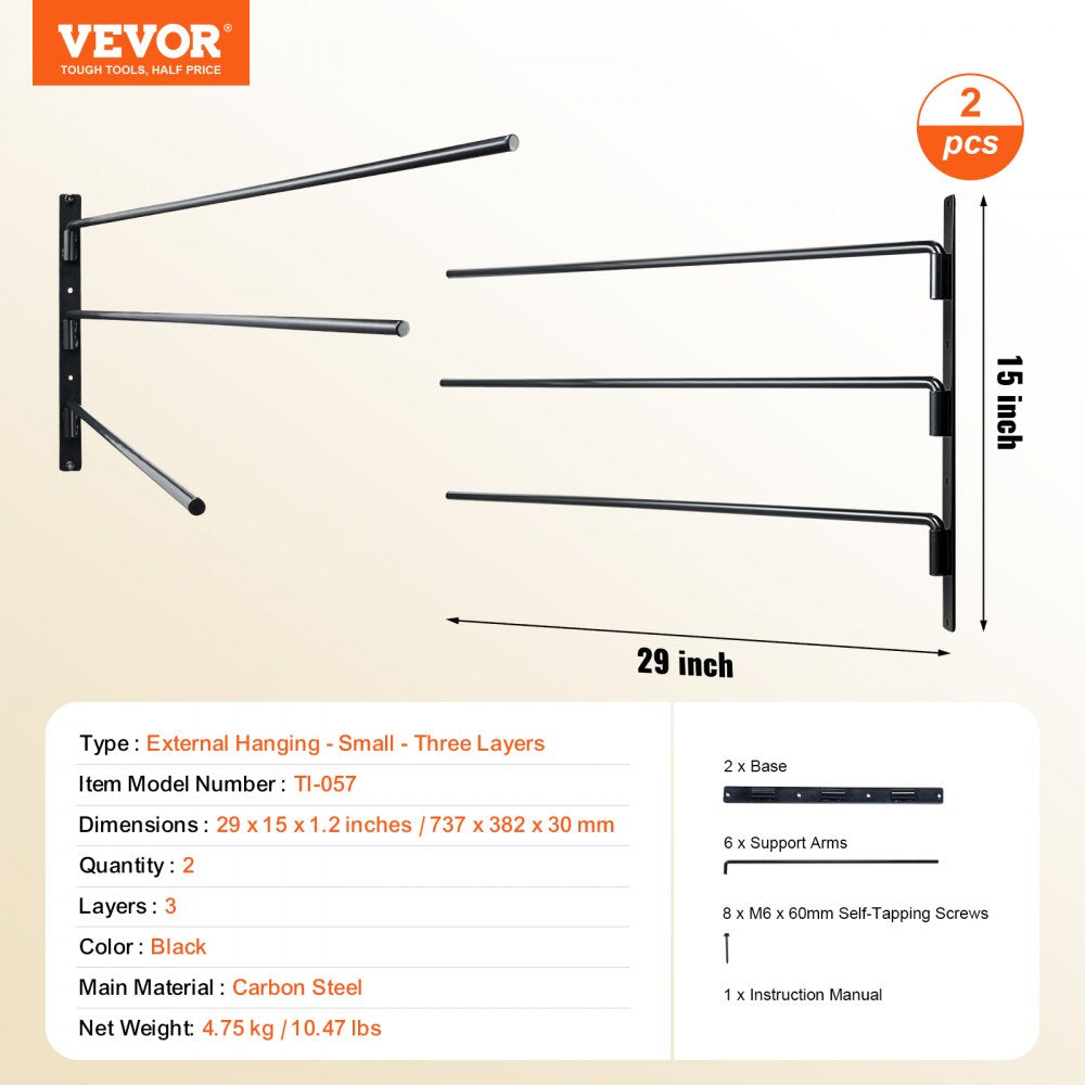 VEVOR Wall Mounted Saddle Rack, 30.9 x 29.9 x 5.5 in, 2 Packs Swing Out Saddle Holder, Three Tiers Horse Saddle Stand, Space Saving Horse Pad and Blanket Rack for Tack Room Organization