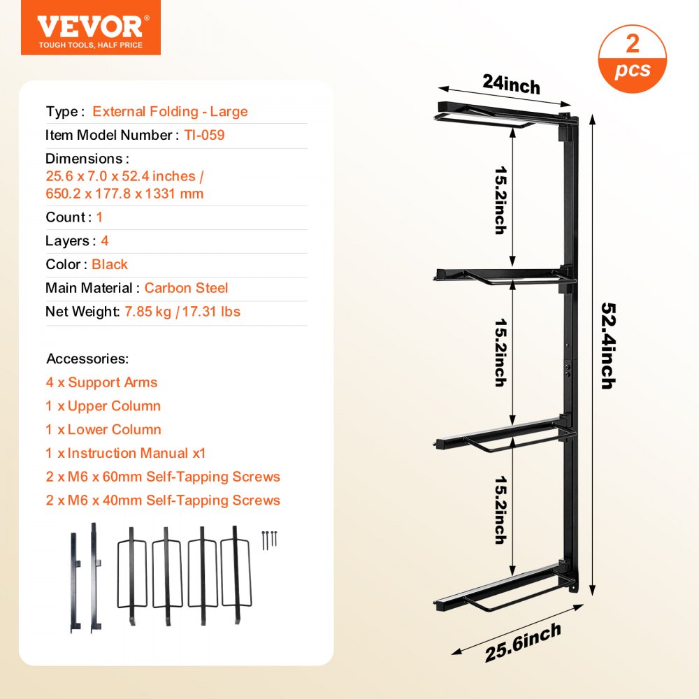 VEVOR Wall Mount Saddle Rack, 24 x 7 x 52 in, Four Tiers Horse Saddle Storage Rack, Heavy Duty  Equestrian Western and English Saddle Stand, Horse Blanket Holder for Tack Room Organization