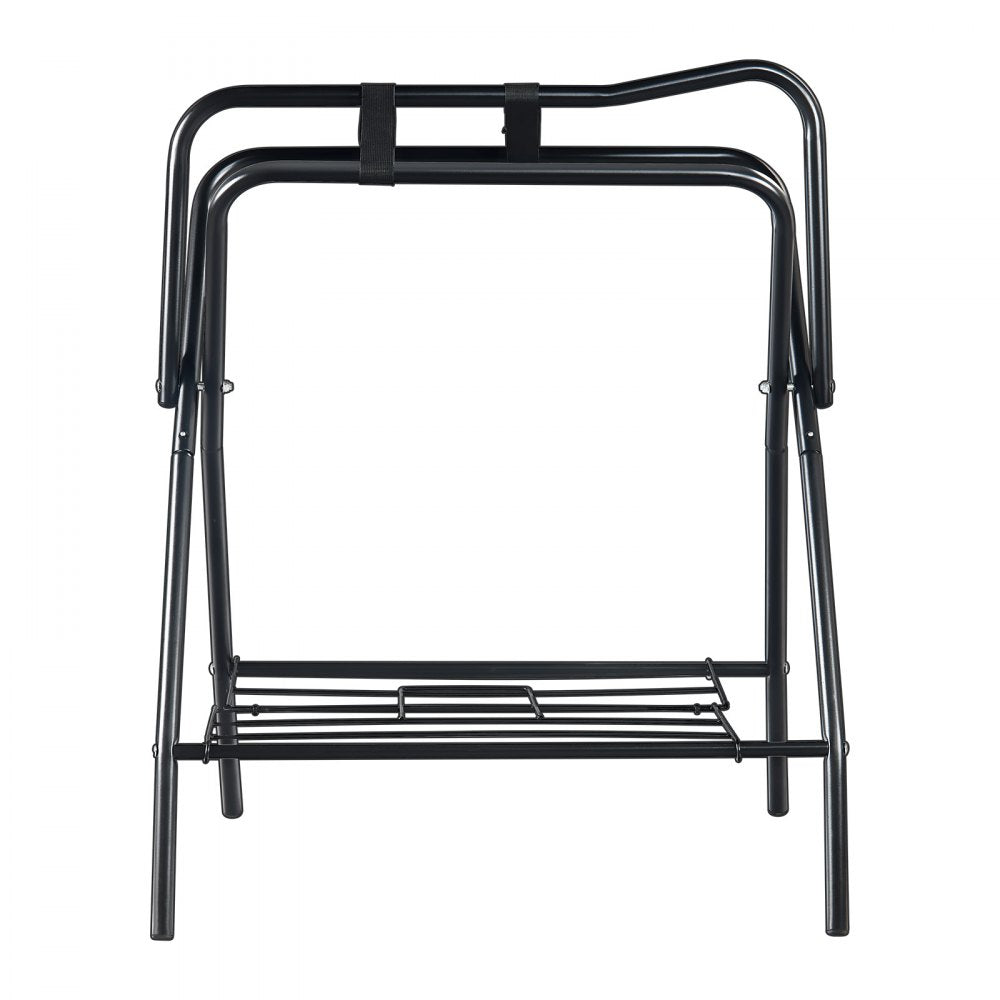 VEVOR Folding Saddle Rack, 28 x 19 x 37.5 in, Freestanding Horse Saddle Stand, Portable Horse Blanket Holder, Heavy Duty Steel Saddle Rack for English & Western Saddles, Tack Storage, Black