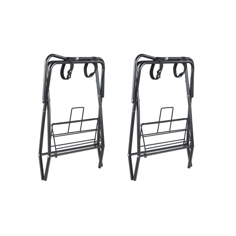 VEVOR Folding Saddle Rack, 28 x 19 x 37.5 in, 2 Packs Freestanding Horse Saddle Stand, Portable Horse Blanket Holder, Heavy Duty Steel Saddle Rack for English & Western Saddles, Tack Storage, Black