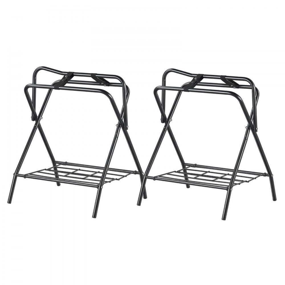 VEVOR Folding Saddle Rack, 28 x 19 x 37.5 in, 2 Packs Freestanding Horse Saddle Stand, Portable Horse Blanket Holder, Heavy Duty Steel Saddle Rack for English & Western Saddles, Tack Storage, Black