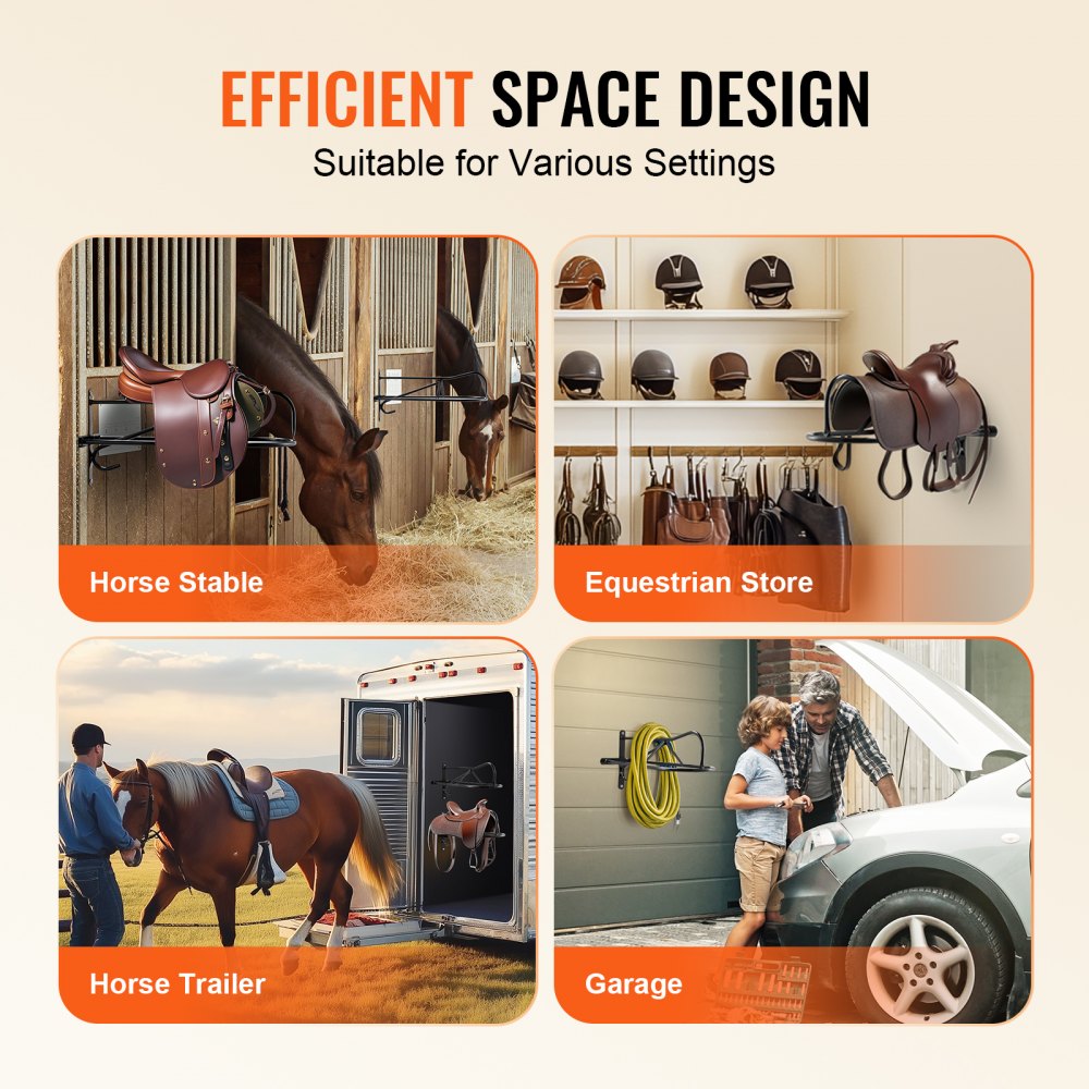 VEVOR Wall Mount Saddle Rack, 27.3 x 16.3 x 12.5 in, 8 Packs Horse Saddle Rack with Pad Bar, Portable Saddle Stand for English & Western Saddle, Horse Tack Storage for Equestrian Garden, Black