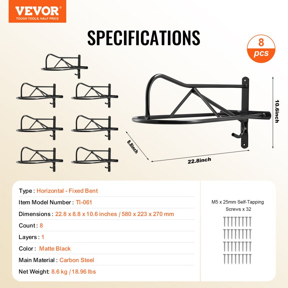 VEVOR Wall Mount Saddle Rack, 27.3 x 16.3 x 12.5 in, 8 Packs Horse Saddle Rack with Pad Bar, Portable Saddle Stand for English & Western Saddle, Horse Tack Storage for Equestrian Garden, Black