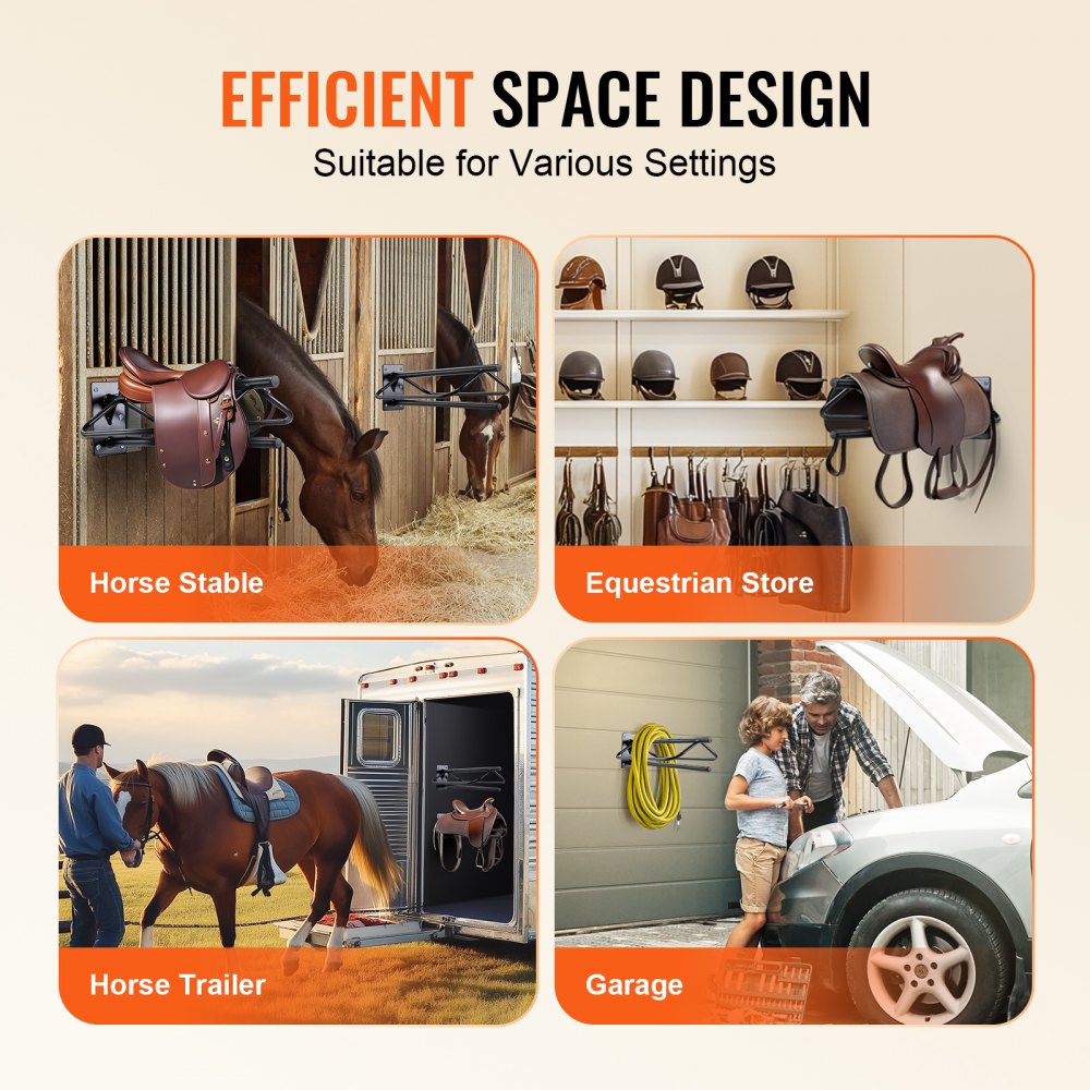 VEVOR Saddle Rack with Pad Bar, 23.8 x 12.6 x 10.2 in, 2 Packs Wall Mounted Saddle Stand, Heavy-Duty Steel Saddle Holder, Western & English Saddle Rack for Horse Stall, Barn, Trailer, Tack Room
