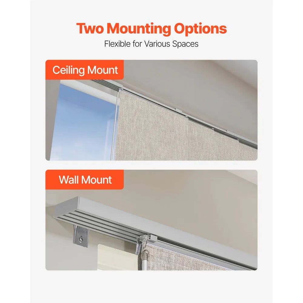 VEVOR Panel Track Blinds, Extendable Track from 45.8 in to 86 in W, Trimmable Panel Curtains Up to 96 in H, Vertical Blackout Panel Blinds for Sliding Doors, Patio Doors, Room Divider, Windows, Brown