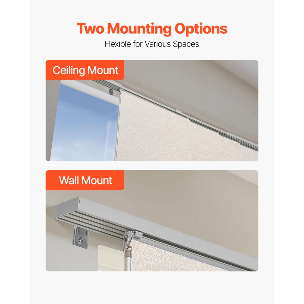 VEVOR Panel Track Blinds, Extendable Track from 45.8 in to 86 in W, Trimmable Panel Curtains Up to 96 in H, Adjustable Vertical Panel Blinds for Sliding Doors, Patio Doors, Room Divider, Light Brown