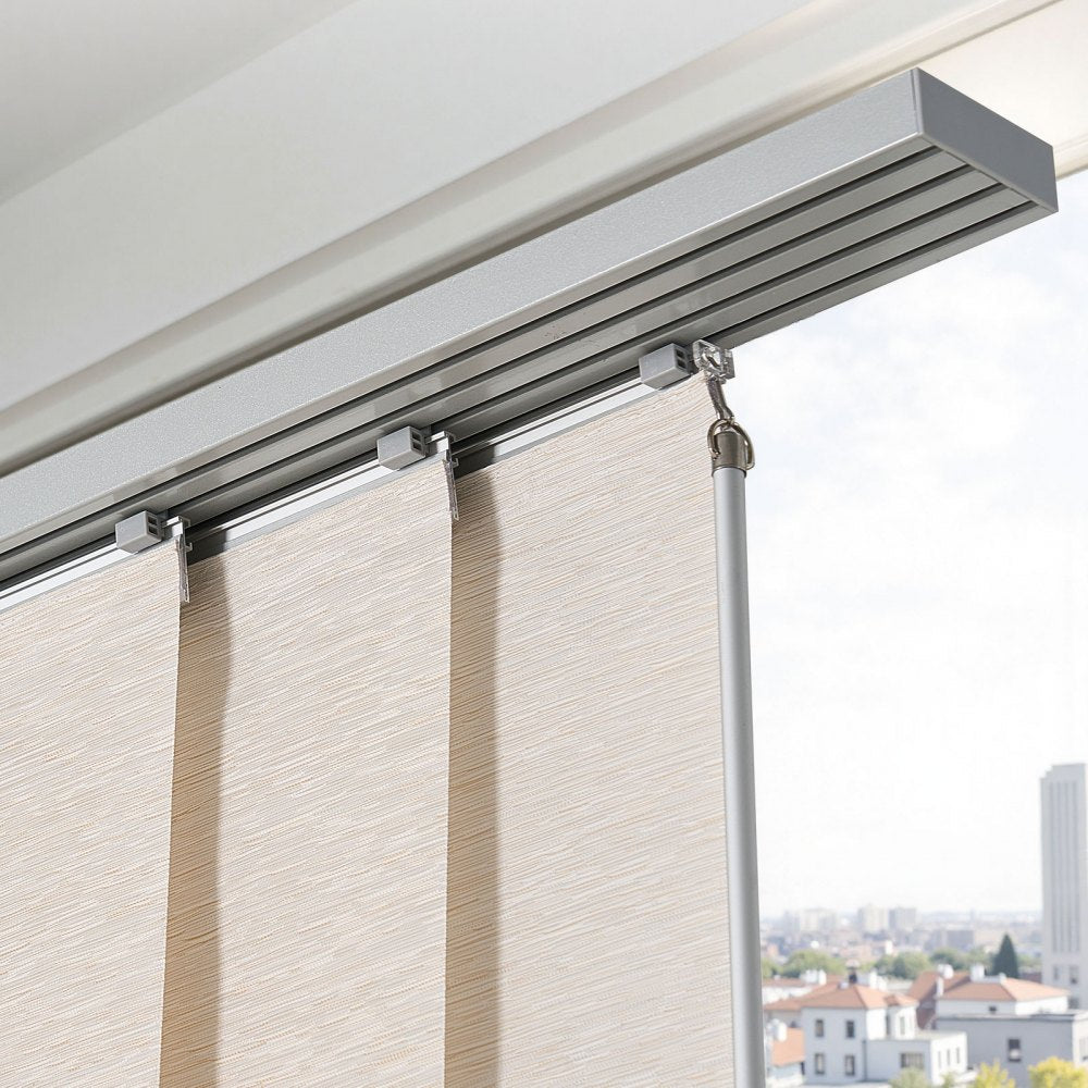 VEVOR Panel Track Blinds, Extendable Track from 45.8 in to 86 in W, Trimmable Panel Curtains Up to 96 in H, Adjustable Vertical Panel Blinds for Sliding Doors, Patio Doors, Room Divider, Light Brown