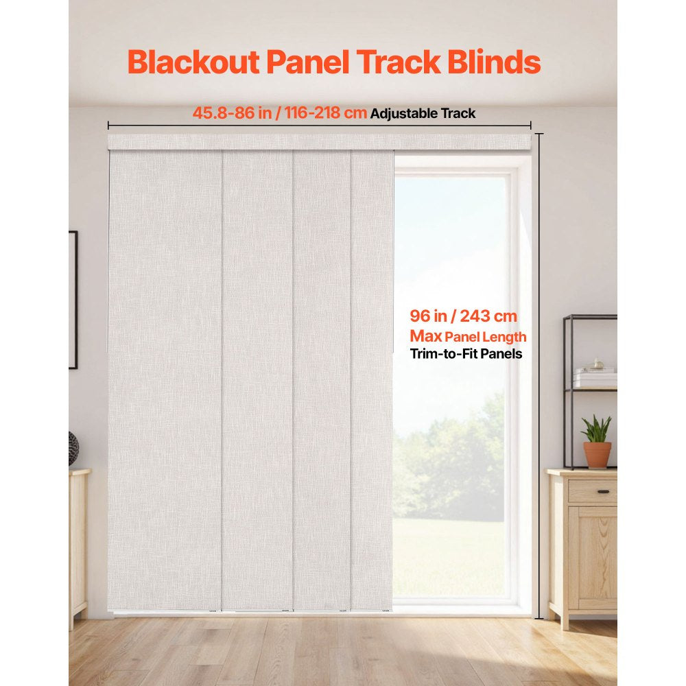 VEVOR Panel Track Blinds, Extendable Track from 45.8 in to 86 in W, Trimmable Panel Curtains Up to 96 in H, Vertical Blackout Panel Blinds for Sliding Doors, Patio Doors, Room Divider, Light Gray
