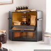VEVOR Corner Bread Box for Kitchen Counter Bamboo Wood Container Black, for Homemade Bread, Under Cabinet, and Pantry, Double Layer Farmhouse Breadbox Bin, with Acrylic Door Panel and Air Vents