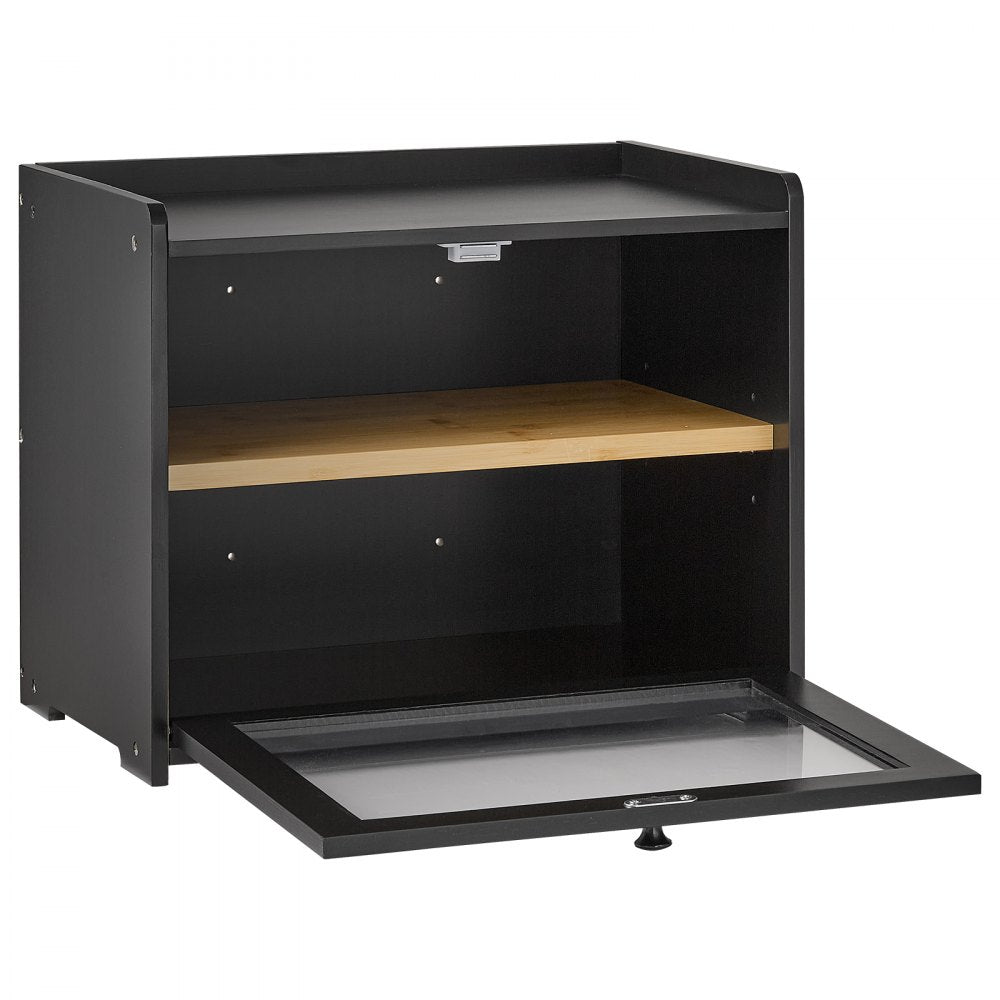 VEVOR Bread Box for Kitchen Counter Bamboo Wood Storage Container Black, for Homemade Bread, Under Cabinet, and Pantry, Double Layer Farmhouse Breadbox Bin, with Acrylic Door Panel and Air Vents