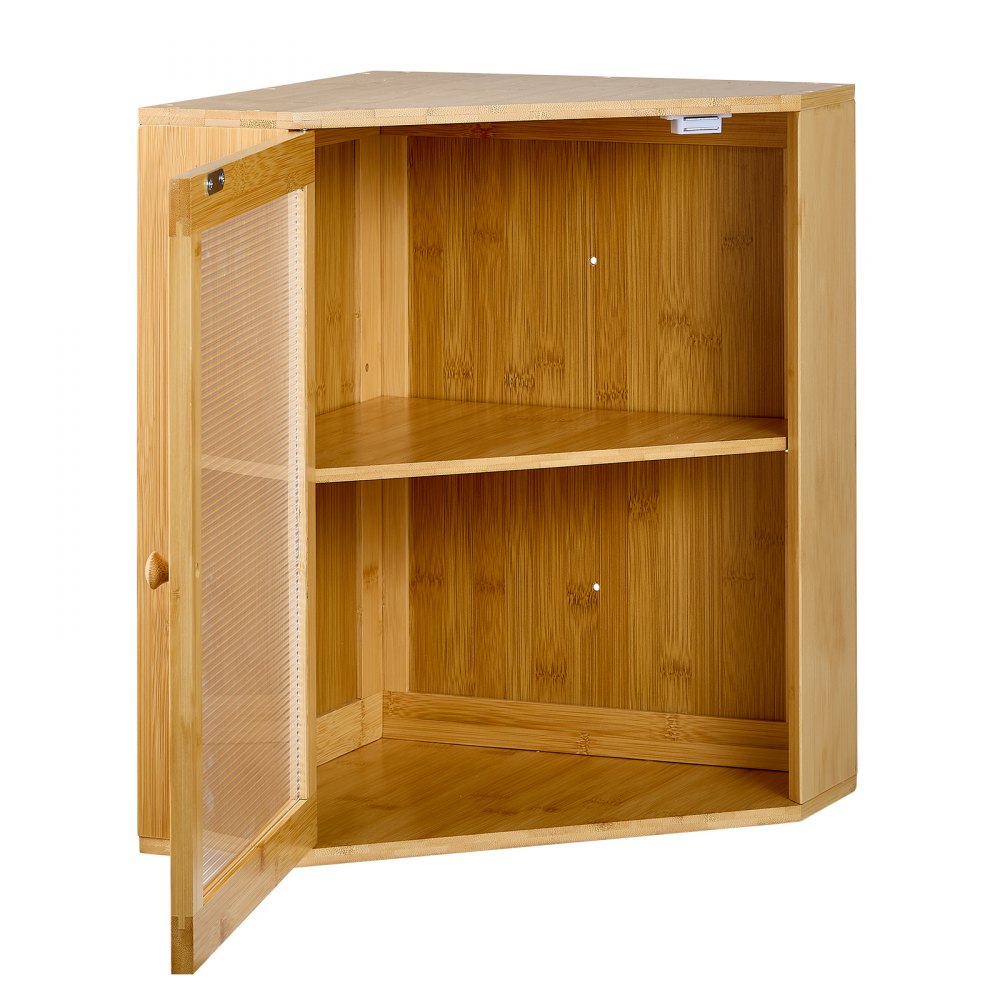 VEVOR Corner Bread Box for Kitchen Counter Bamboo Wood Container Natural, for Homemade Bread, Under Cabinet, and Pantry, Double Layer Farmhouse Breadbox Bin, with Acrylic Door Panel and Air Vents