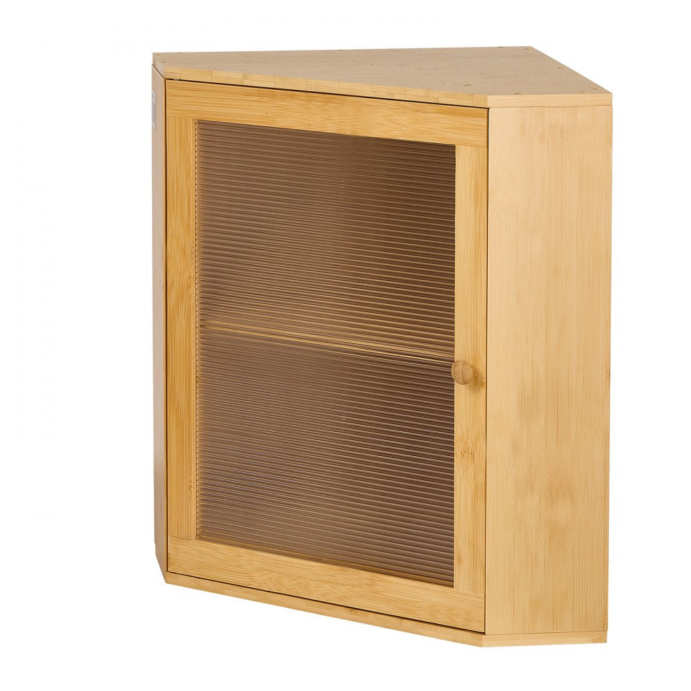 VEVOR Corner Bread Box for Kitchen Counter Bamboo Wood Container Natural, for Homemade Bread, Under Cabinet, and Pantry, Double Layer Farmhouse Breadbox Bin, with Acrylic Door Panel and Air Vents