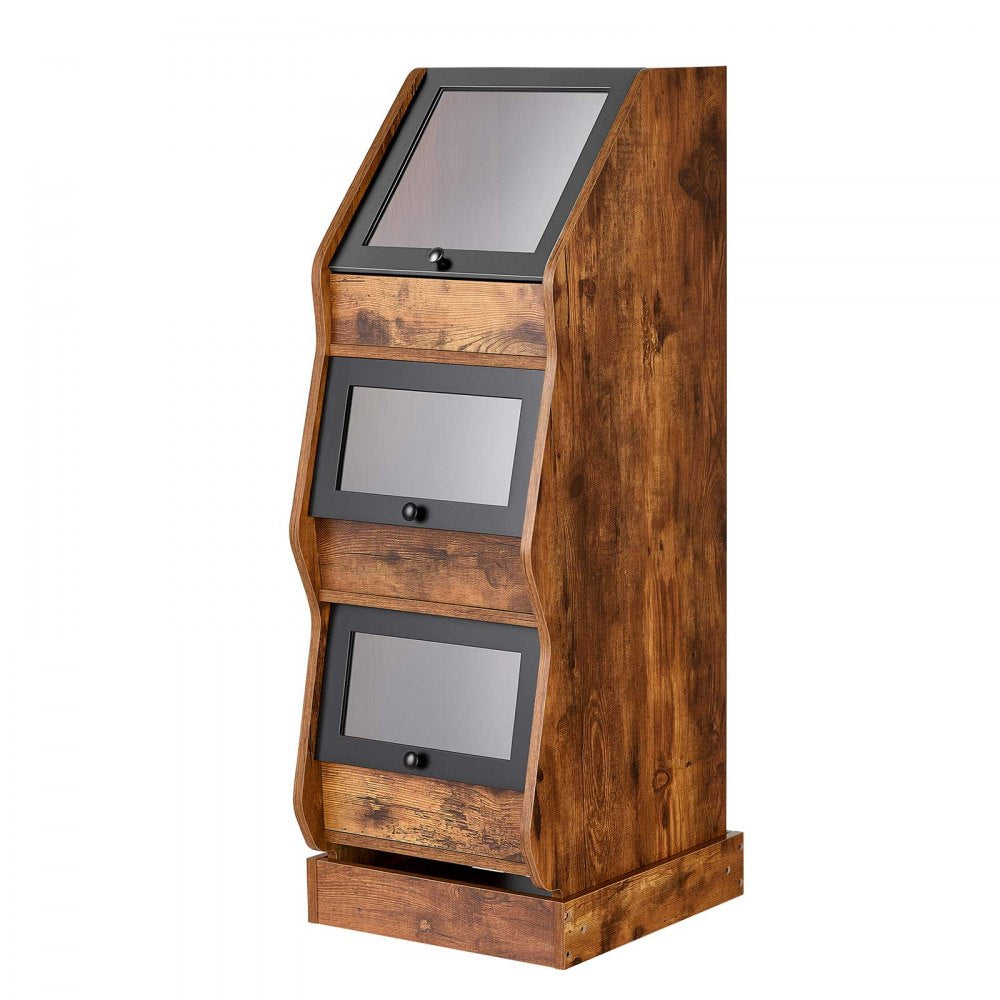 VEVOR Bread Box for Kitchen Bamboo Wood Storage Container Brown, for Homemade Bread, and Pantry, Triple Layer Farmhouse Breadbox Bin, with Acrylic Door Panel and Air Vents