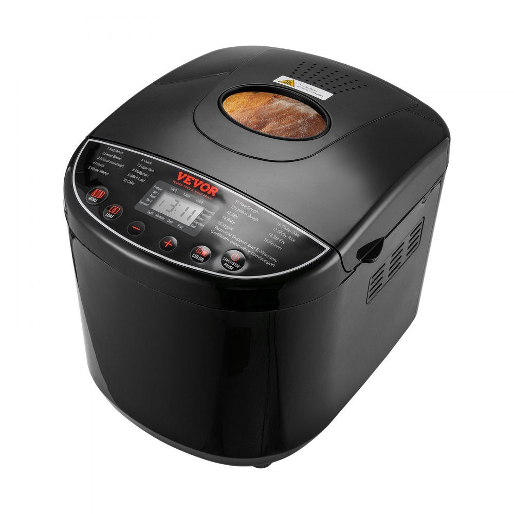 VEVOR Bread Maker, 19-in-1 2LB Dough Machine, Nonstick Ceramic Pan Automatic Breadmaker with Gluten Free Setting, Whole Wheat Bread Making, Digital, Programmable, 3 Loaf Sizes, 3 Crust Colors