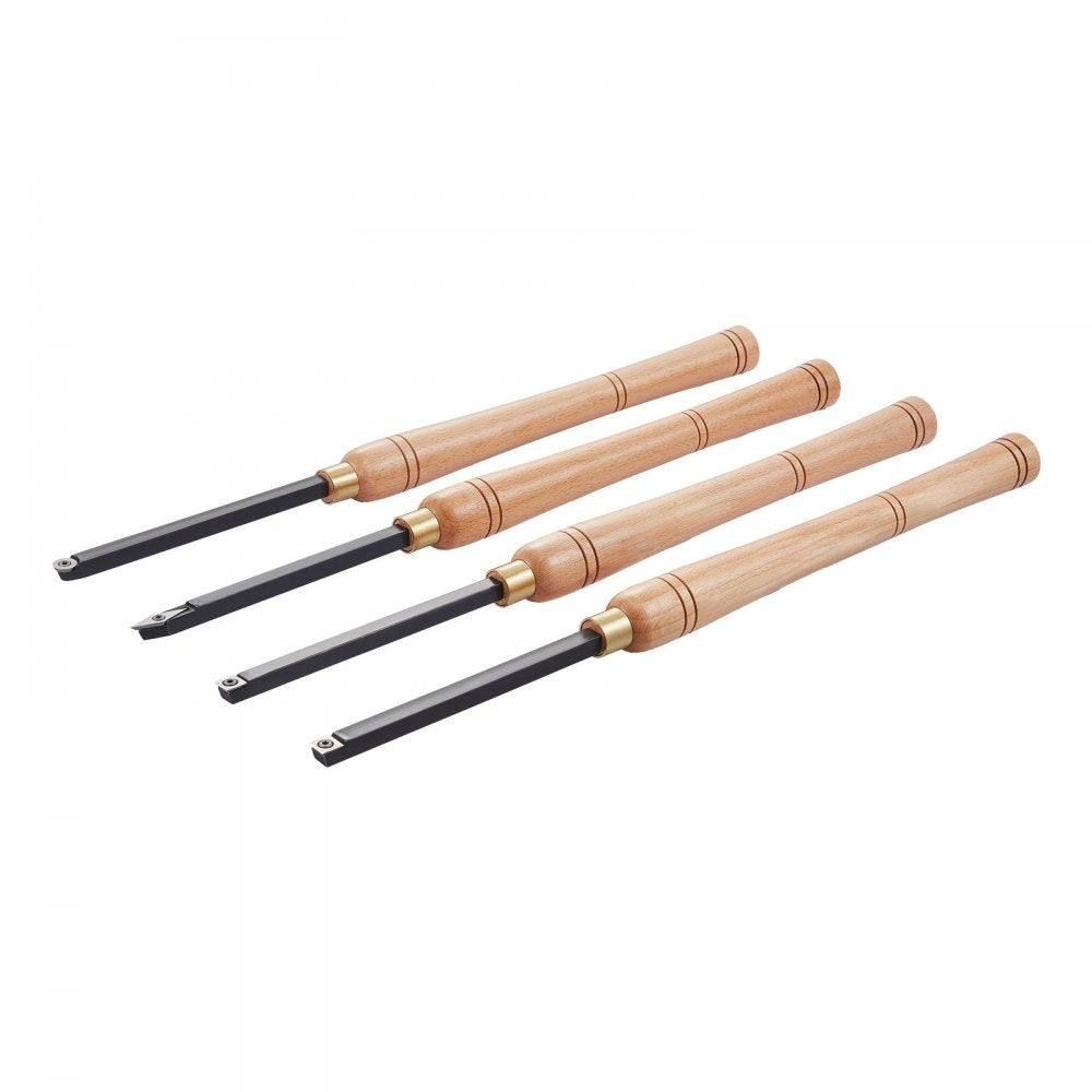 VEVOR Wood Lathe Turning Tool Set, 4PCS, Lathe Roughing Finishing and Detailing Hollow Tool with Wooden Handle, Diamond Round Square Carbide Inserts, Wooden Box, for Beginners Hobbyists Professionals