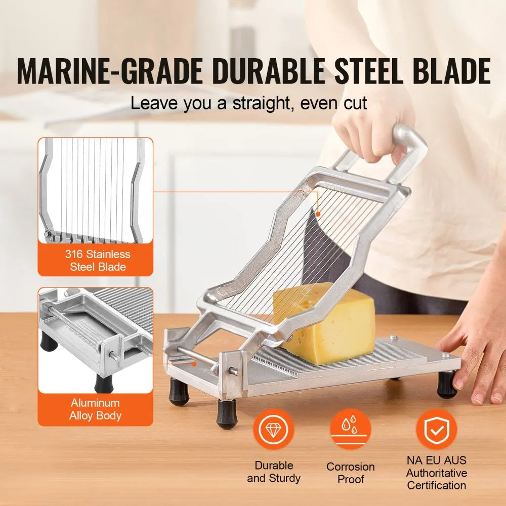 VEVOR Cheese Cutter with Wire, 0.39" & 0.78" Cheeser Butter Cutting Blade, Detachable Cheese Slicer Wire, Aluminum Alloy Commercial Cheese Slicer with 316 Stainless Steel Knife Wire, Kitchen Cooking
