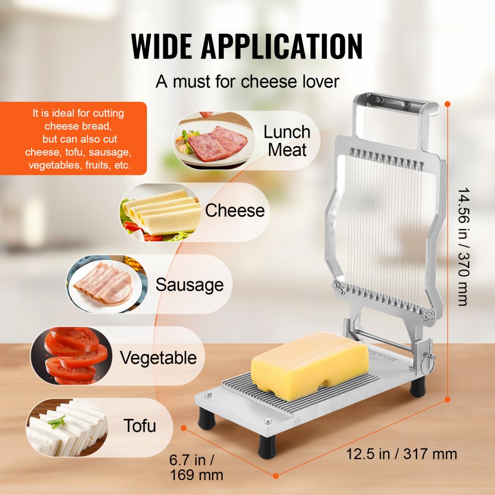 VEVOR Cheese Cutter with Wire, 0.2" Ultra-Thin Cheeser Butter Cutting Blade, Detachable Cheese Slicer Wire, Aluminum Alloy Commercial Cheese Slicer with 316 Stainless Steel Knife Wire, Kitchen Cooking
