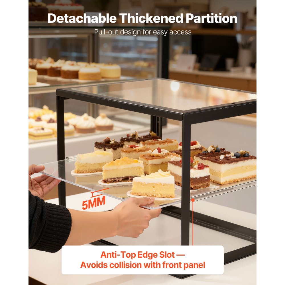 VEVOR Bakery Display Case, 2-Tier Commercial Countertop Pastry Display Case, Clear Acrylic Bread Box for Kitchen, Party Cake Cabinet with Sliding Door for Cookie Dessert Donut, 21.7" x 15.2" x 15.4"