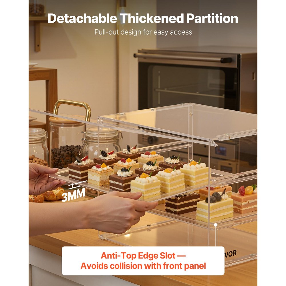 VEVOR Bakery Display Case, 3-Tier Commercial Countertop Pastry Display Case, Clear Acrylic Bread Box for Kitchen, Party Cake Cabinet with Flip-Up Door for Cookie Dessert Donut, 13" x 10.2" x 10.2"