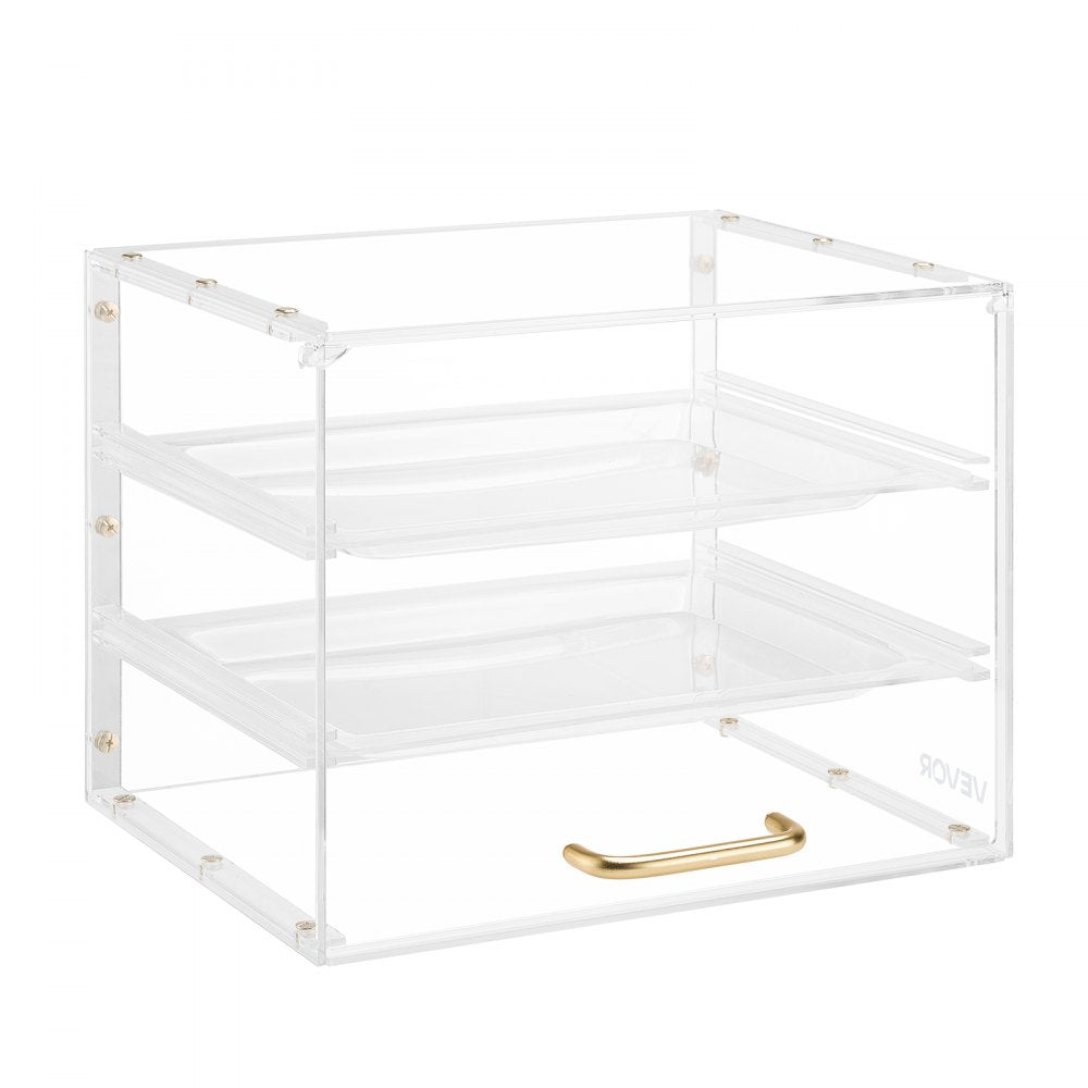 VEVOR Bakery Display Case, 3-Tier Commercial Countertop Pastry Display Case, Clear Acrylic Bread Box for Kitchen, Party Cake Cabinet with Flip-Up Door for Cookie Dessert Donut, 13" x 10.2" x 10.2"