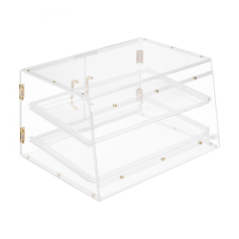 VEVOR Bakery Display Case, 2-Tier Commercial Countertop Pastry Display Case, Clear Acrylic Bread Box for Kitchen, Party Cake Cabinet with Magnetic Rear Door for Cookie Dessert Donut, 20.7"x15.7"x12"