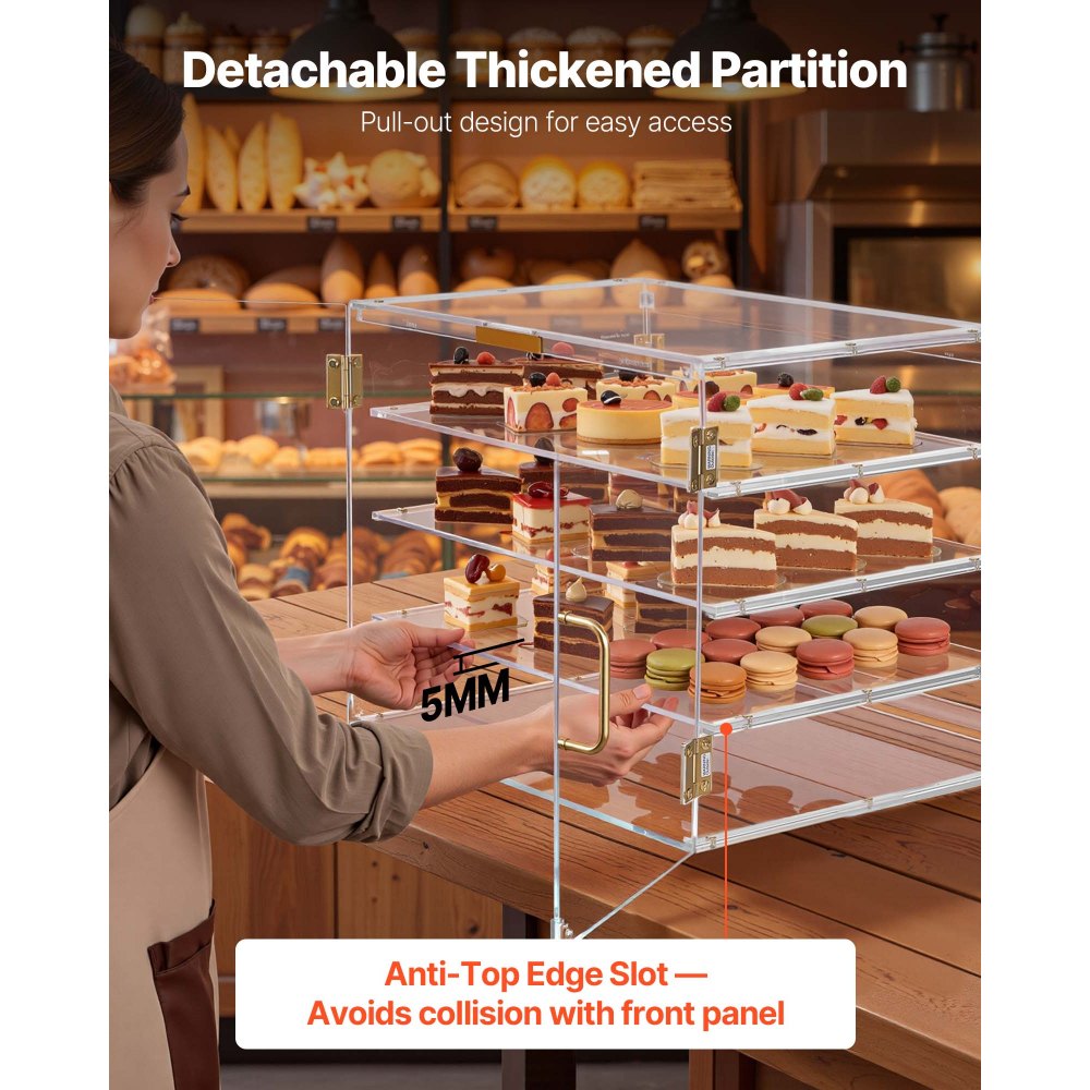 VEVOR Bakery Display Case, 4-Tier Commercial Countertop Pastry Display Case, Clear Acrylic Bread Box for Kitchen, Party Cake Cabinet with Magnetic Rear Door for Cookie Dessert Donut, 20.9"x17.1"x16.3"
