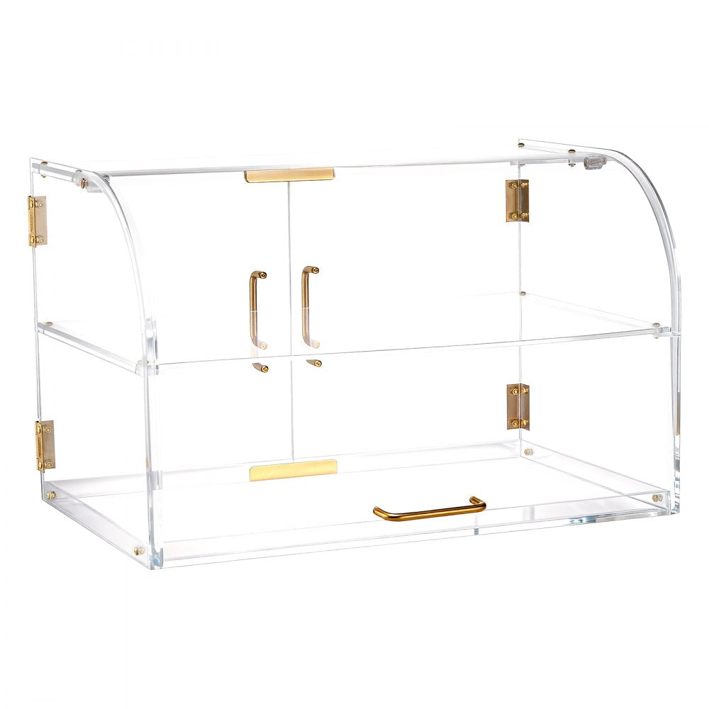 VEVOR Bakery Display Case, 2-Tier Commercial Countertop Pastry Display Case, Clear Acrylic Bread Box for Kitchen, Party Cake Cabinet with Magnetic Rear Door for Cookie Dessert Donut, 22" x 14" x 14"