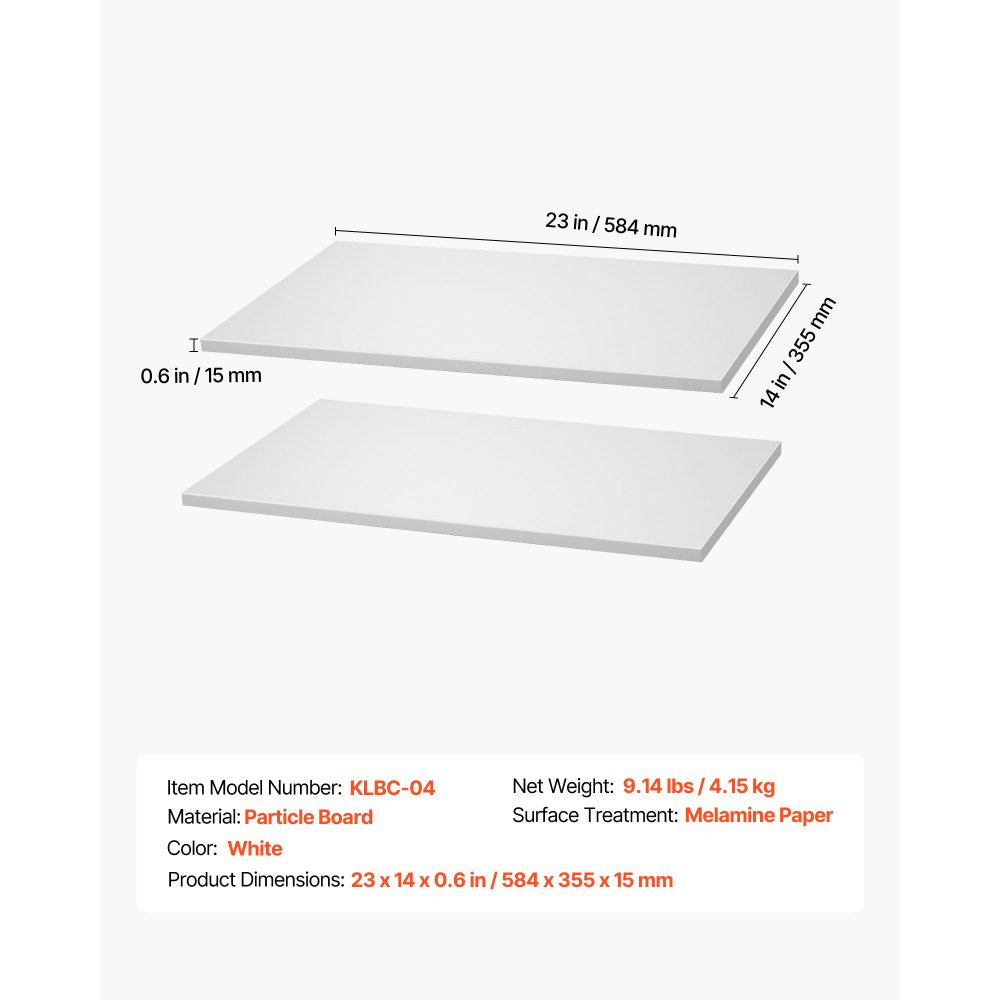 VEVOR Melamine Shelves, 2 Piece, Wooden Cabinet Shelves Cut to Size for Closet System, Replacement Cabinet Shelf, Versatile Use Wardrobe Board for Closets, Cabinets, or any custom Shelving Needs