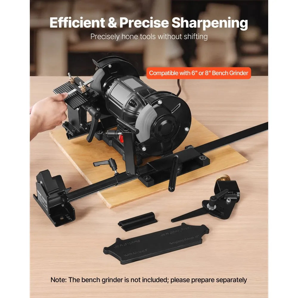 VEVOR Pro Grind Sharpening System, Multi-Grind Sharpening Jig for 6" & 8" Bench Grinder - with Platform Jig, Tool Rest Bar, Setup Block, Miter Slide, Micro Bevel Block, for Chisels Woodturning Tools