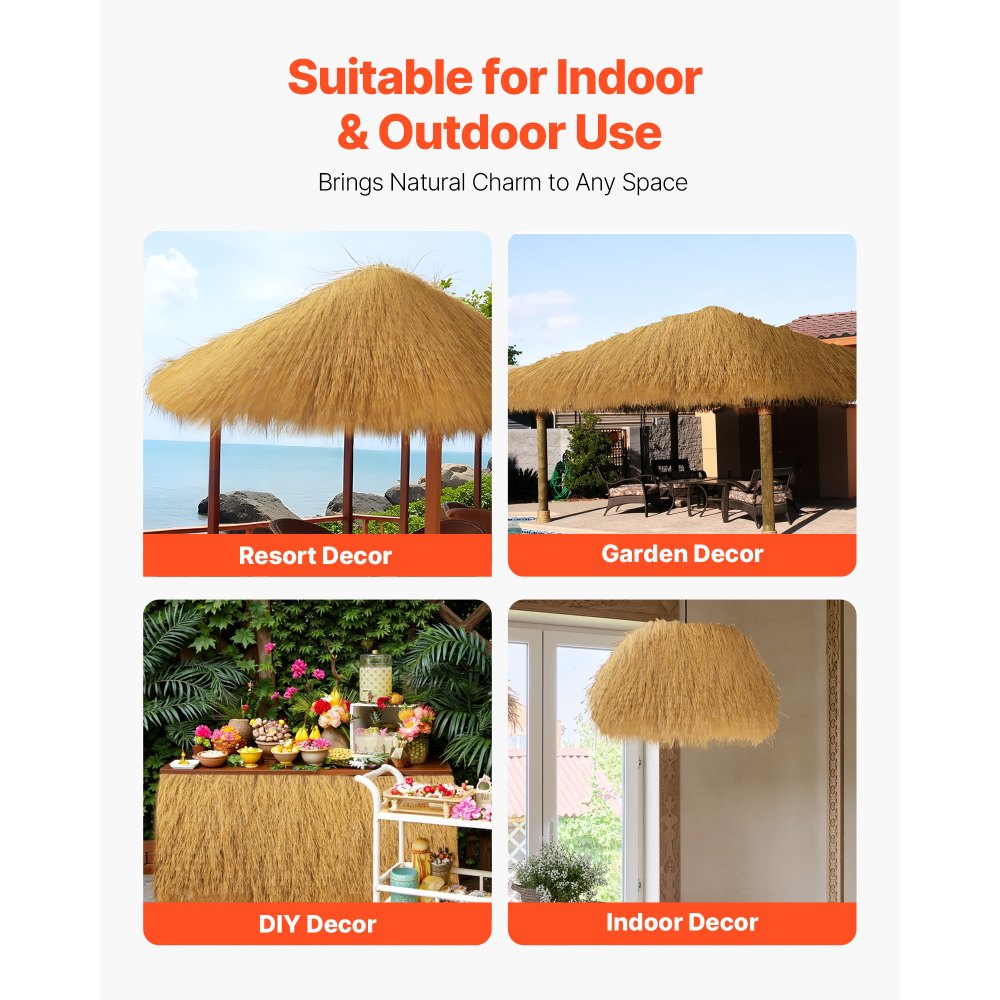 VEVOR Artificial Thatch Grass Roof, 1.6 x 19.7 ft Tiki Bar Hut Thatch Roofing Roll, Waterproof & Fire-Resistant, Palapa Tiki Roof Mat for Patio Pool Beach Tropical Hawaiian Party Décor