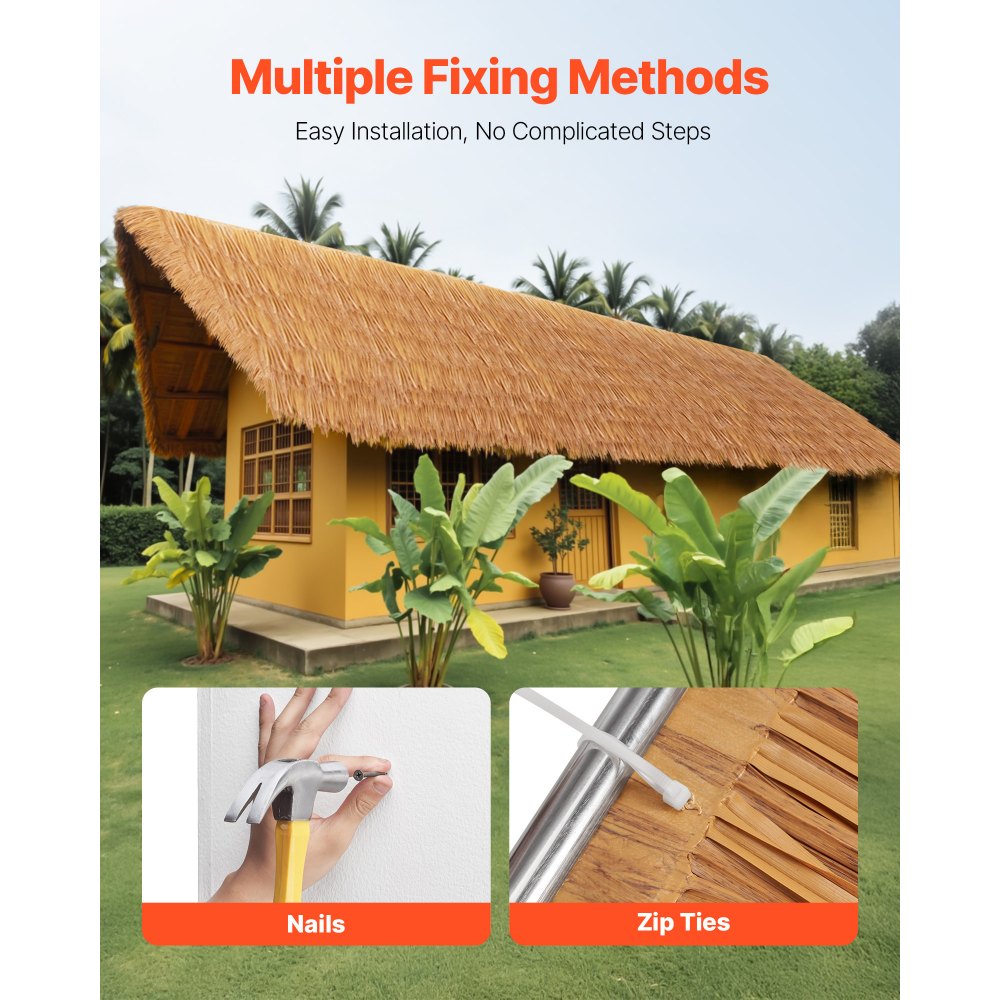 VEVOR Artificial Thatch Grass Roof, 1.3 x3.2 ft Mexican Style Tiki Bar Hut Skirt Thatch Roofing Roll, Waterproof & Fire-Resistant, Palapa Duck Blind Grass for Patio Pool Beach Hawaiian Party Décor