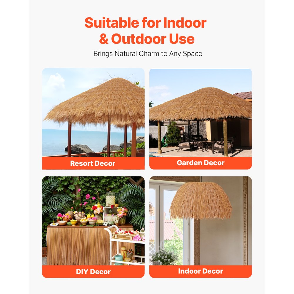 VEVOR Artificial Thatch Grass Roof, 1.3 x3.2 ft Mexican Style Tiki Bar Hut Skirt Thatch Roofing Roll, Waterproof & Fire-Resistant, Palapa Duck Blind Grass for Patio Pool Beach Hawaiian Party Décor