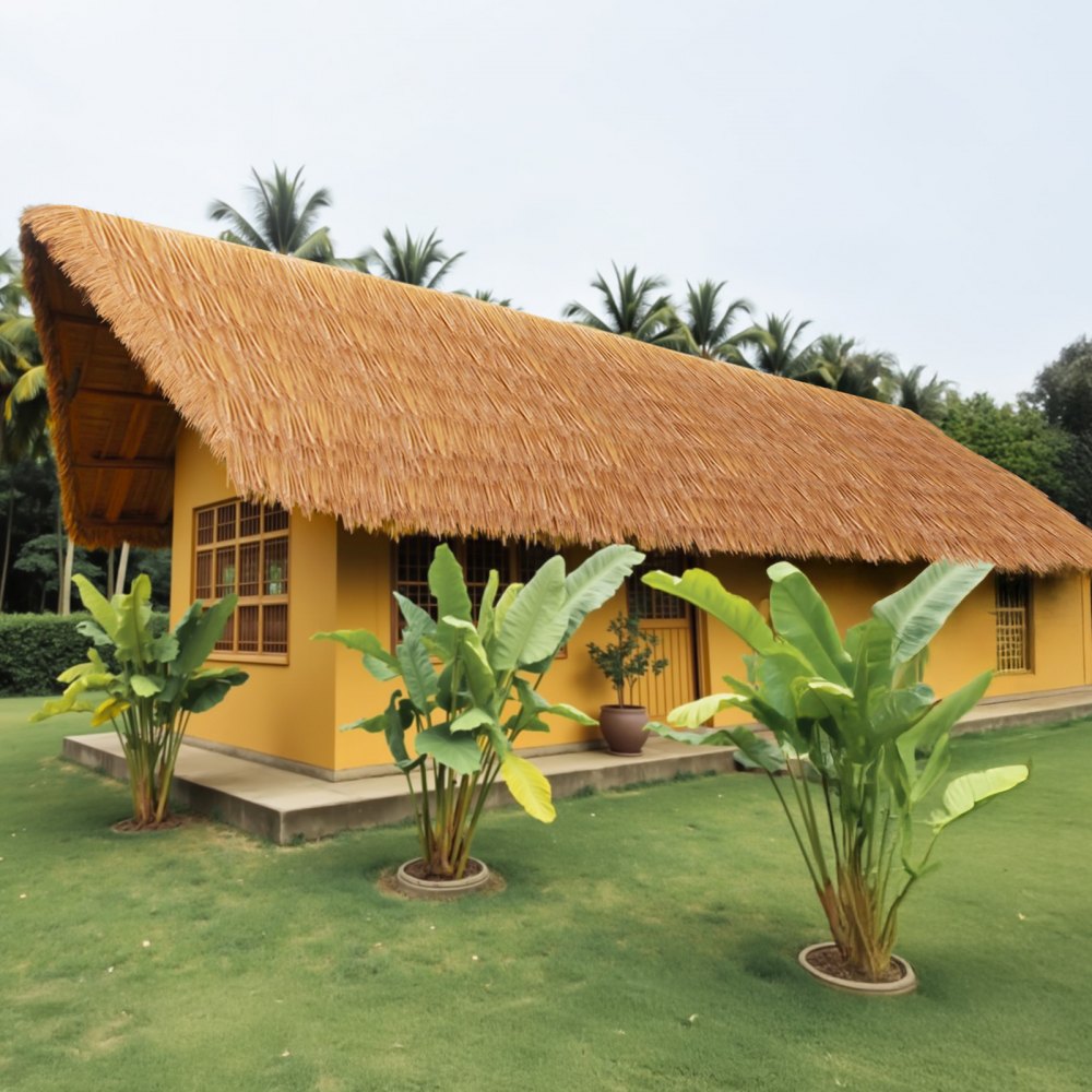 VEVOR Artificial Thatch Grass Roof, 1.3 x3.2 ft Mexican Style Tiki Bar Hut Skirt Thatch Roofing Roll, Waterproof & Fire-Resistant, Palapa Duck Blind Grass for Patio Pool Beach Hawaiian Party Décor
