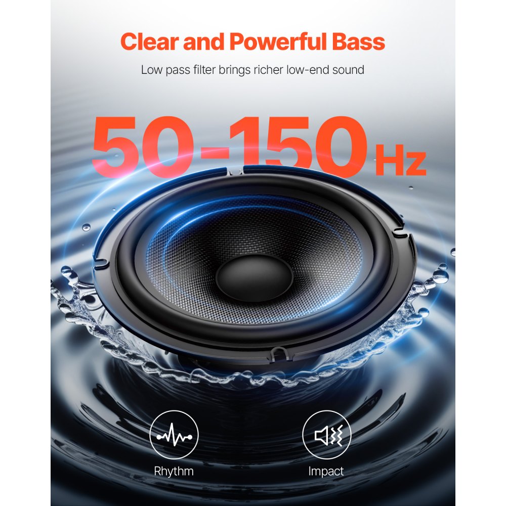 VEVOR 10" 440W Underseat Car Subwoofer, Slim Powered Car Subwoofers with Blue Ambient Light, Low Profile Audio Sub Under the Seat with Built-in Amplifier, Remote Controller for SUVs, Car, Truck, RV