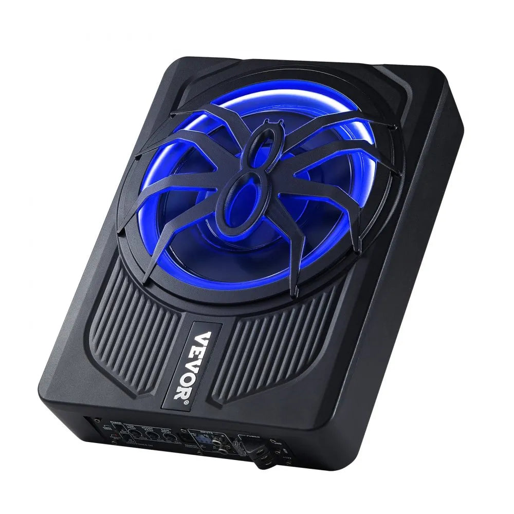 VEVOR 10" 440W Underseat Car Subwoofer, Slim Powered Car Subwoofers with Blue Ambient Light, Low Profile Audio Sub Under the Seat with Built-in Amplifier, Remote Controller for SUVs, Car, Truck, RV