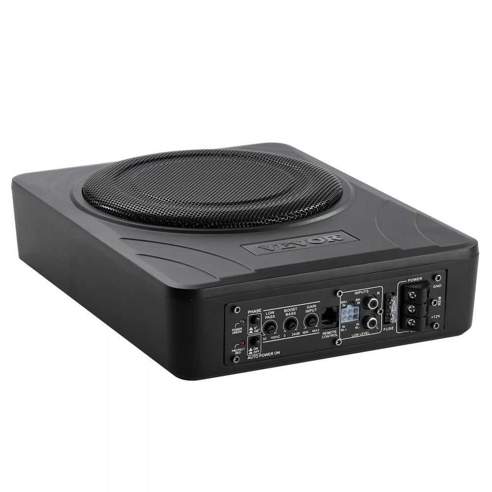 VEVOR 8" 300W Underseat Car Subwoofer, Slim Powered Car Subwoofers Under the Seat, Low Profile Audio Sub Built-in Amplifier, High/Low Level Input & Volume Controller for SUVs, Car, Truck, RV