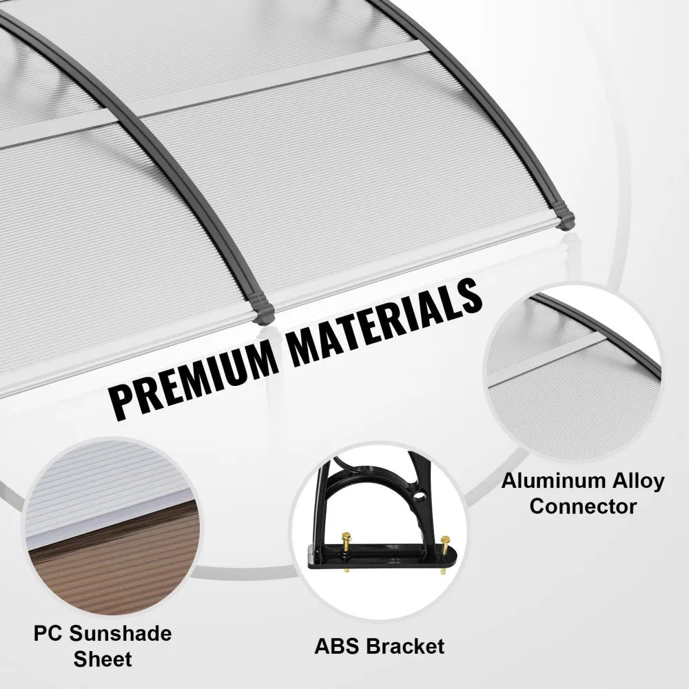 VEVOR Window Door Awning Canopy, 38" x 117" Door Canopy Exterior, UF50+ PC Sunshade Sheet Awnings, Outdoor Patio Awning Sun Shade, Transparent, Waterproof, for Sun Shutter, UV, Rain, Snow Protection