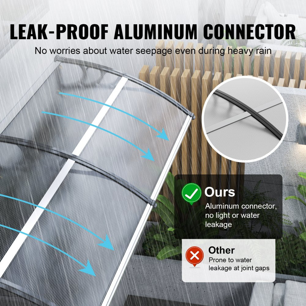 VEVOR Window Door Awning Canopy 40" x 80", UPF 50+ Polycarbonate Entry Door Outdoor Window Awning Exterior, Front Door Overhang Awning for Sun Shutter, UV, Rain, Snow Protection, Hollow Sheet