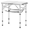 VEVOR Folding Camping Table, Adjustable Height Portable Side Tables, Aluminum MDF Beach Table with Mesh Layer, Carrying Handle, Lightweight Compact for Outdoor Picnic BBQ Cooking, 24x16in, Silver