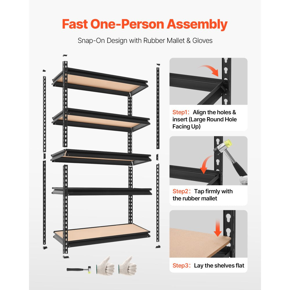 VEVOR Storage Shelves, 5-Tier Adjustable, 3000 lbs Capacity, Heavy Duty Garage Storage Shelving Unit, Metal Utility Rack Shelf, for Kitchen Pantry Basement Bathroom, 36.34" W x 12.17" D x 71.38" H