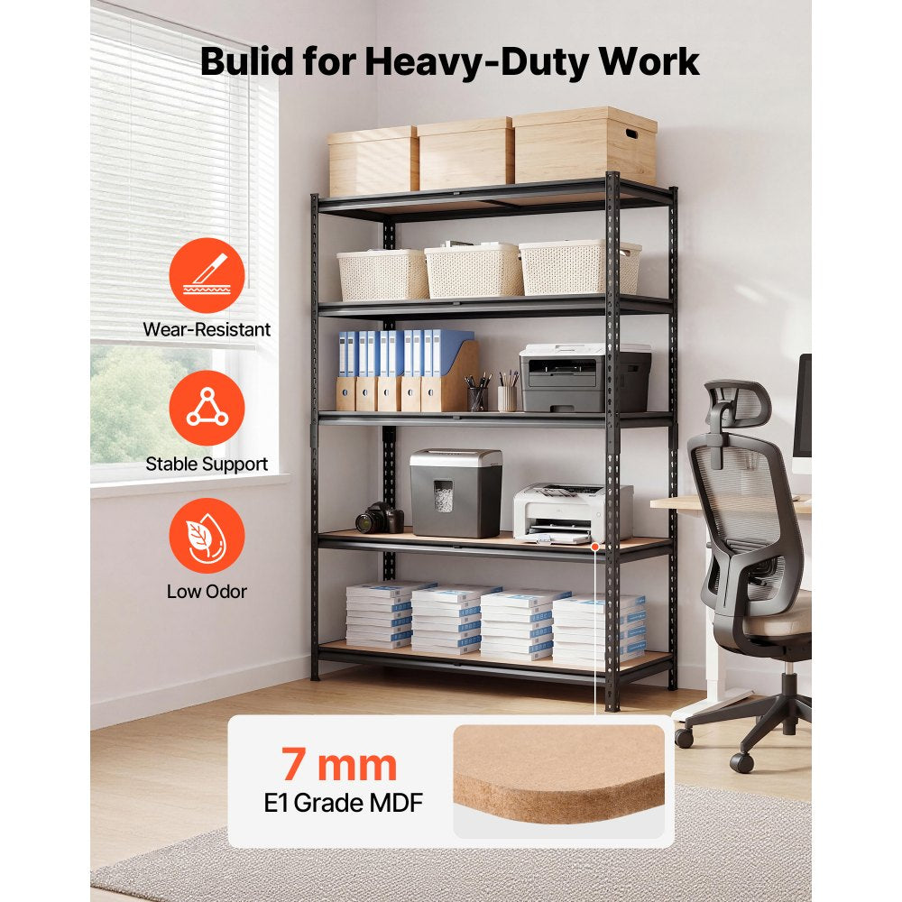 VEVOR Storage Shelves, 5-Tier Adjustable, 3000 lbs Capacity, Heavy Duty Garage Storage Shelving Unit, Metal Utility Rack Shelf, for Garage Workshop Warehouse Basement, 48.35" W x 24.37" D x 71.38" H