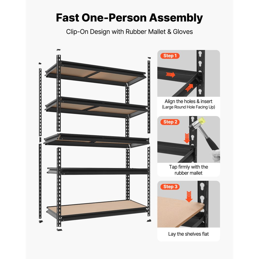 VEVOR Storage Shelves, 5-Tier Adjustable, 3000 lbs Capacity, Heavy Duty Garage Storage Shelving Unit, Metal Utility Rack Shelf, for Garage Workshop Warehouse Basement, 48.35" W x 24.37" D x 71.38" H