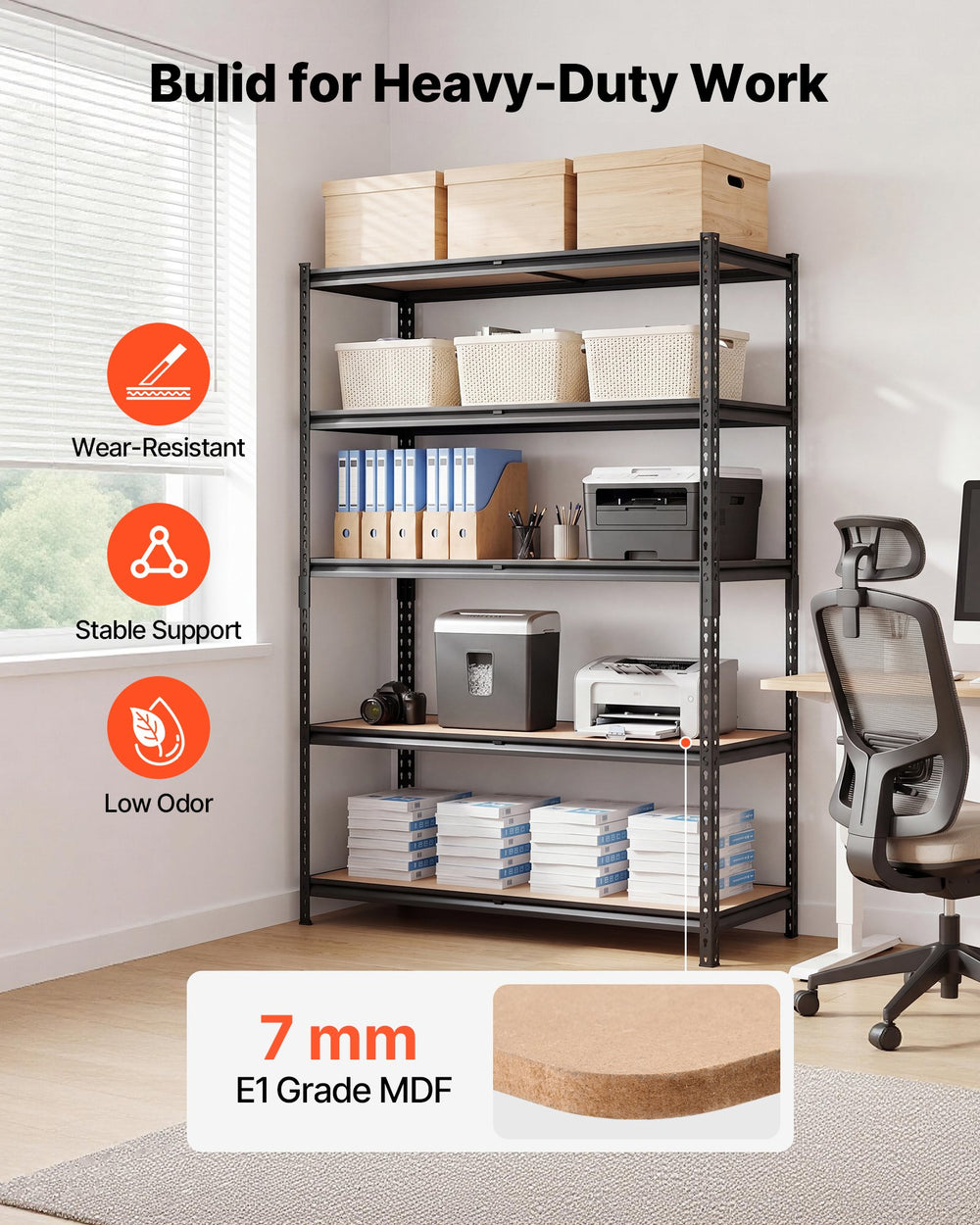 VEVOR Storage Shelves, 5-Tier Adjustable, 3000 lbs Capacity, Heavy Duty Garage Storage Shelving Unit, Metal Utility Rack Shelf, for Garage Workshop Warehouse Basement, 48.35" W x 24.37" D x 71.38" H