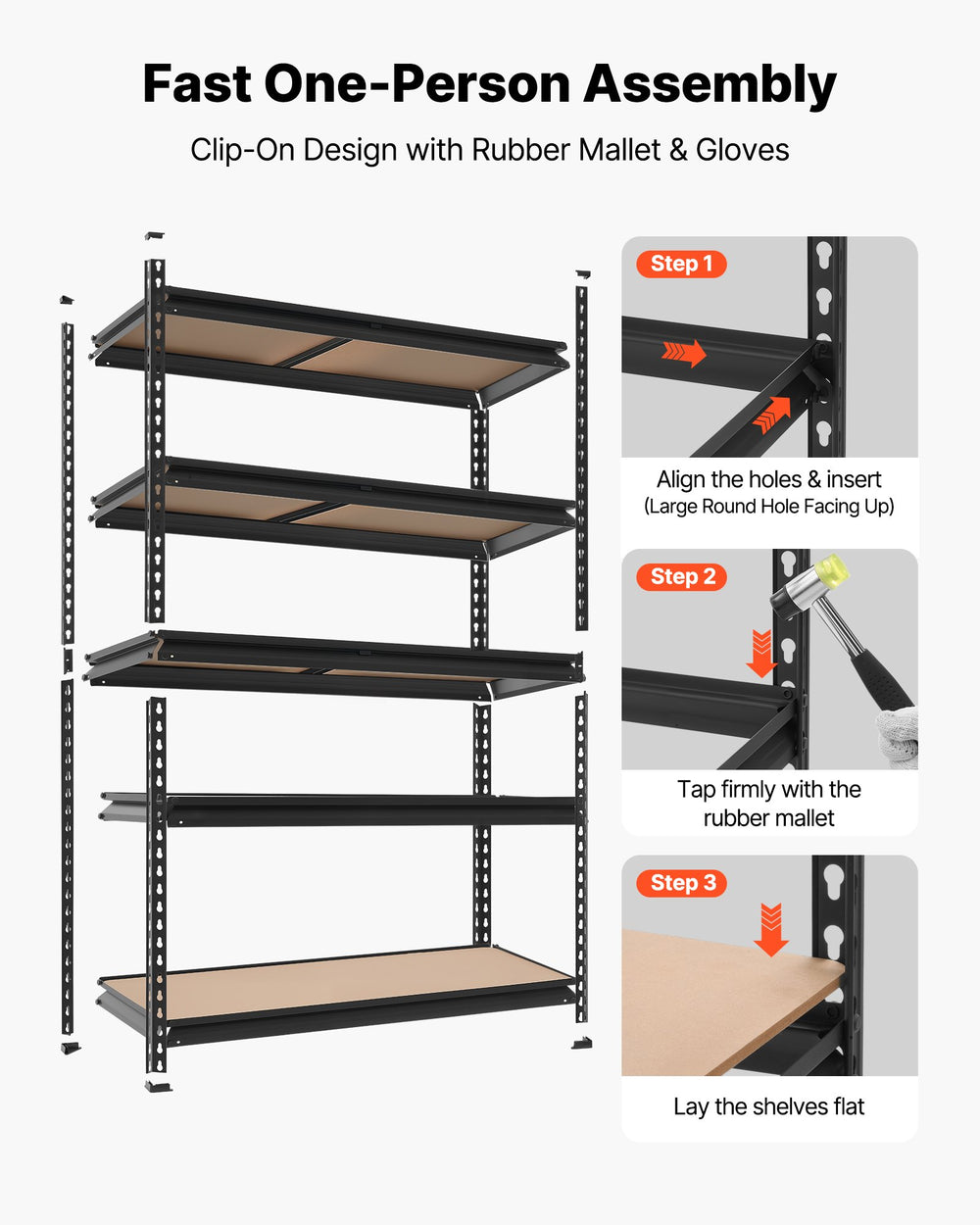 VEVOR Storage Shelves, 5-Tier Adjustable, 3000 lbs Capacity, Heavy Duty Garage Storage Shelving Unit, Metal Utility Rack Shelf, for Garage Workshop Warehouse Basement, 48.35" W x 24.37" D x 71.38" H