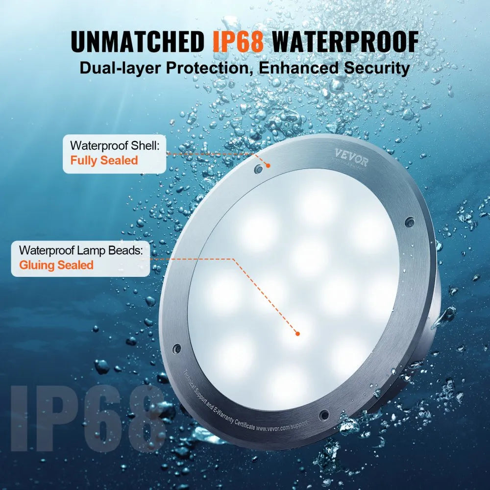 VEVOR 12V LED Pool Illumination, 10" Diameter 40W, Multi-Color RGBW, Submersible Light for Pools & Spas, Includes 50 FT Cable & Remote, Suitable for 10" Wet Niches, IP68