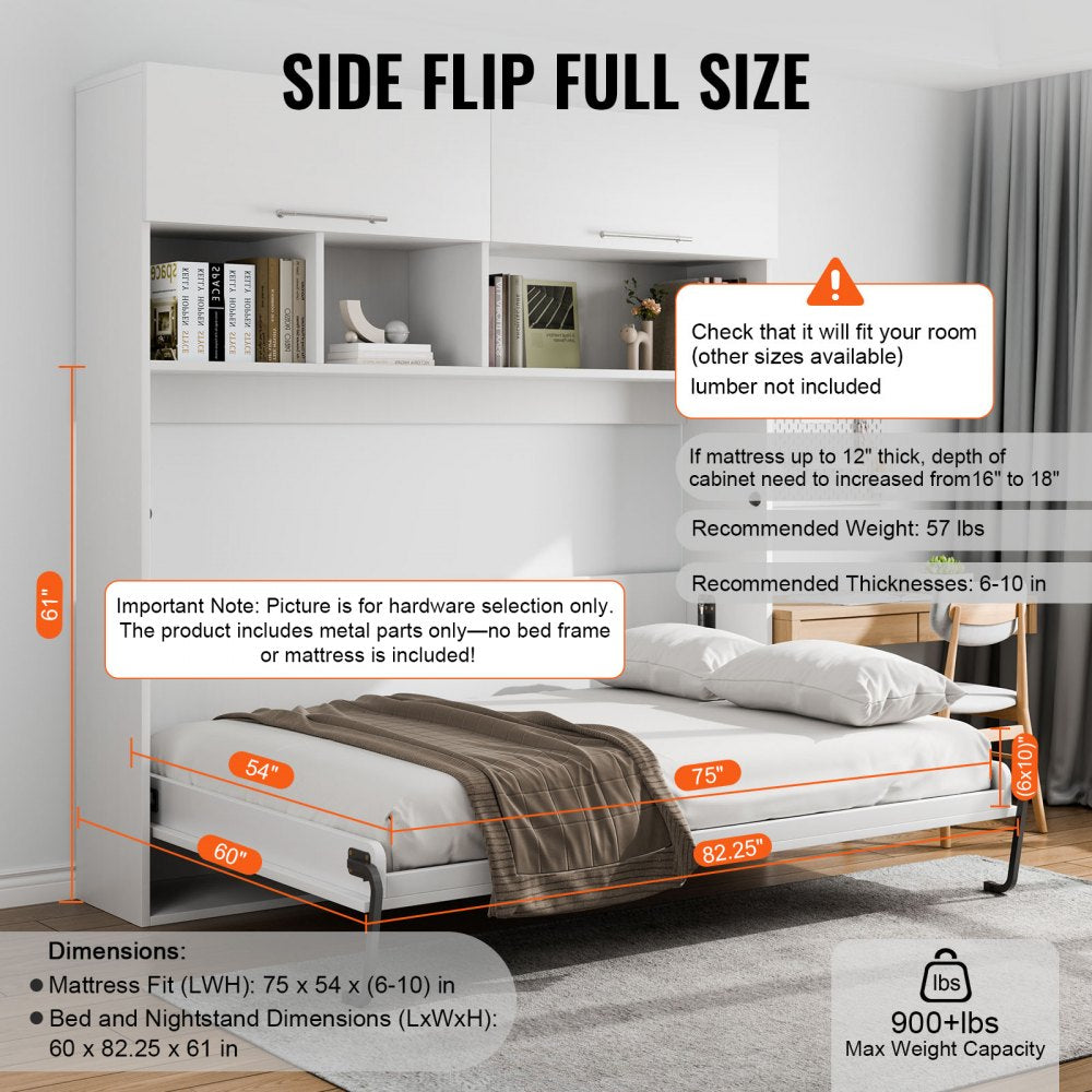 VEVOR Murphy Bed Kit, Queen Size, Deluxe DIY Wall Bed Mechanical Hardware Kit, Pneumatic Lever Heavy Duty Bed Frame Support, Folding Cabinet Wall Bed Space Saving Design for Guestroom, Easy to Build